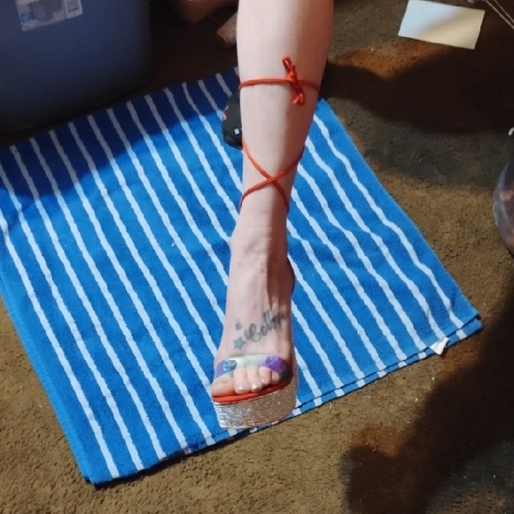 Elegant Red Strappy Heels with Glitter Block Heel - Picture 10 of 10